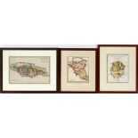 ANTIQUE FRENCH PRINTED MAPS, THREE, H 8 1/2"-9" W 6 3/4"-12 1/2": Including one map of the Provinces