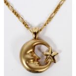LADY'S 14KT GOLD CRESCENT MOON PENDANT NECKLACE, L 23": A 14kt yellow gold chain necklace, having