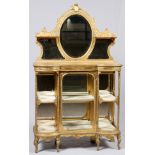 FRENCH GILT WOOD MIRRORED CURIO CABINET, 19TH C., H 77", W 46", D 16": Having a loose black marble