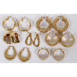 14KT YELLOW GOLD & OTHER EARRINGS, SEVEN PAIRS, L 1": Including 4 pairs of 14kt yellow gold