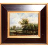 ANTIQUE OIL ON BOARD, H 7 1/2" W 9 1/2", LANDSCAPE: Appears to be unsigned, depicting a landscape