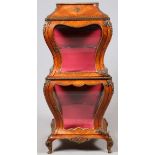 LOUIS XV STYLE SATINWOOD BOMBE VITRINE, H 60", W 28", D 19": Comprising two doors, each opens to a