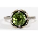 14KT WHITE GOLD PERIDOT FLOWER CLUSTER RING, SIZE 6: 14KT white gold, peridot ring. Peridot enclosed