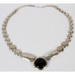 NATIVE AMERICAN STERLING & ONYX PENDANT NECKLACE, L 28": A sterling silver beaded necklace, L. 28