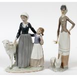 LLADRO PORCELAIN FIGURES OF WOMEN AND ANIMALS, TWO, H 9 1/2" & 10 1/2": Including, "Girl with