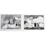 GORDON GRANT, LITHOGRAPHS, TWO, 9" X 12", 'SHORE PATROL' & 'FIRST SNOW': "Shore Patrol" and "First