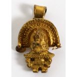 18KT GOLD INCAN STYLE FIGURAL PENDANT, L 1 3/8": Stamped: 750 at the reverse, measuring L. 1 3/8".
