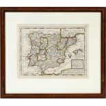 ANTIQUE MAP OF SPAIN & PORTUGAL, BY HERMAN MOLL, H 8 1/4" W 10 3/4": A map of Spain and Portugal,