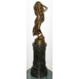 HENRI LOUIS LEVASSEUR [1853-1934], BRONZE SCULPTURE, H 34" AND PEDESTAL: Henri Louis Levasseur [