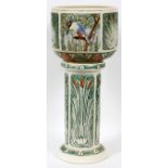 WELLER 'ZONA' POTTERY JARDINIÈRE & PEDESTAL SET, H 31" DIA 13": Panel decorated with scenes of