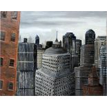 CHRISTIAN SFALCIN, OIL ON CANVAS, CITYSCAPE, H 48", W 60",: Signed and dated 1989.