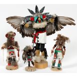 NATIVE AMERICAN KACHINA DOLLS, 20TH C., FOUR, H 7"-18": Including one entitled, "Eagle Dancer" by