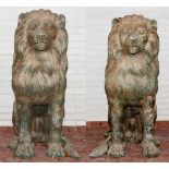 ERIK KRAMER, BRONZE SEATED LIONS, 20TH C., PAIR, H 48", W 24", D 31": A pair of bronze lion figures,