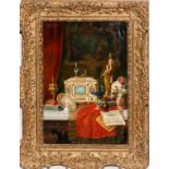 ERNST KLEMM [AUSTRIAN, 19TH C.], OIL ON BOARD, H 12" W 8", STILL LIFE: Signed at the upper left