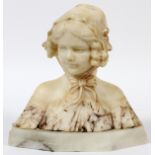 A. GIORGI CARVED MARBLE SCULPTURE, H 9", L 10" D 3.5" BUST OF GIRL: A. Giorgi [Italian, 1878-