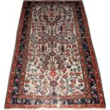 PERSIAN HAMADAN QUALITY WOOL RUG, 6' 7" X 3' 7": Ivory ground with flowering vine pattern overall.