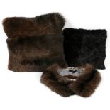 COLLECTION OF FUR PILLOWS, THROW & STOLE, FOUR PIECES, W 11"-72": Including two fur throw pillows,