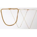 14KT YELLOW GOLD NECKLACES, FOUR, L 15"-16": Including 1 braided herringbone necklace, L.16"; 1