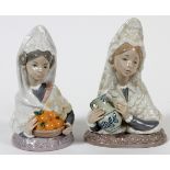 LLADRO PORCELAIN BUSTS OF VALENCIAN WOMEN, TWO, H 5 3/4": Including "Valencia Beauty", #5670, and "