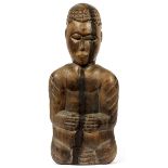 AFRICAN YORUBA CARVED PRIEST FIGURE, H 24", NIGERIA: Depicted seated, featuring carved stylized