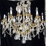 ITALIAN BRASS & CUT CRYSTAL MANSION SIZE CHANDELIER, 20TH C., H 34", DIA 33": Eighteen lights with