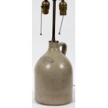 OTTMAN BROS., FORT EDWARD, N.Y." JUG LAMP, H 23.25": base is a converted pottery jug, brass