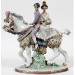 LLADRO PORCELAIN FIGURE GROUP, 'VALENCIAN COUPLE ON HORSE', H 11 1/2", #1472: Number 1472, with