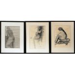 C. SWITZER, PENCIL & WATERCOLOR SKETCHES, THREE, H 17" W 11", FEMALE NUDES: Including one