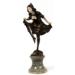 ART DECO BRONZE & IVORY DANCER, SIGNED, H 11 3/4": Signed, "T. Ulrich", with the monogram "T.U."