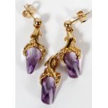 STRELLMAN 14KT YELLOW GOLD & AMETHYST PENDANT AND PAIR OF EARRINGS, L 1": Probably Lighthouse Lens
