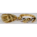 LADY'S 18KT YELLOW GOLD RINGS, TWO, SIZE 8 3/4: Including one Italian spiral ring, together with one