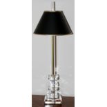 CONTEMPORARY ACRYLIC CONSOLE LAMP, H 38": With black paper shade, acrylic over brass shaft and