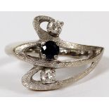 14KT WHITE GOLD, DIAMOND & SAPPHIRE ENHANCED RING, SIZE 3: Weighs approximately 4 grams.