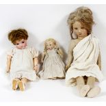 MISCELLANEOUS DOLL GROUPING, THREE: Grouping includes one cloth doll wearing undergarments,