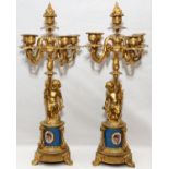 HENRI PICARD 5-LIGHT DORE BRONZE CANDELABRA, 19TH C., PAIR, H 19 3/4": A pair of French dore