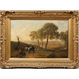 EUROPEAN OIL ON CANVAS, 19TH C., H 30", L 40", ROLLING LANDSCAPE: Beautifully done and depicting