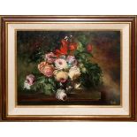 H. WITT, OIL ON CANVAS, MID 20TH C., 24" X 32", STILL LIFE OF ROSES: Signed lower right, stamped "W.