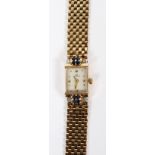 OMEGA 14KT YELLOW GOLD LADY'S BRACELET WATCH, L 7": Deco style, battery operated. Square dial