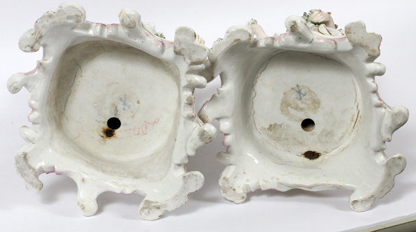 GERMAN PORCELAIN FIGURAL CANDLESTICKS, 19TH C., PAIR, H 19": A pair of single candlesticks, one with - Image 4 of 4
