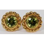 18KT YELLOW GOLD & PERIDOT EARRINGS, PAIR: Totaling approximately 5 grams.