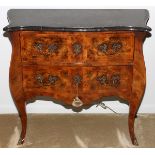 LOUIS XV STYLE WALNUT TWO-DRAWER COMMODE WITH MARBLE TOP, H 32 1/2", W 37": Gilt metal mounts.
