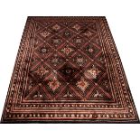 WOVEN WOOL CARPET, W 4' 9" L 6' 8": Having an all over diamond pattern, decorated in floral motif,