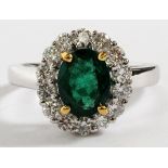 1.66CT EMERALD & DIAMOND LADY'S RING, SIZE 6 - 6.25: A 18kt white gold lady's ring, featuring a 1.66