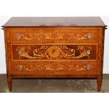 ITALIAN NEOCLASSICAL STYLE MAHOGANY & MARQUETRY THREE-DRAWER COMMODE, H 34", W 48", D 19 1/2":