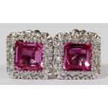 2.46CT PINK SAPPHIRE & 0.80CT DIAMOND EARRINGS, PAIR, W 3/8": A pair of 14kt white gold lady's