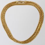 14KT YELLOW GOLD HERRINGBONE NECKLACE, L 30": Polished on one side and brushed on the other,