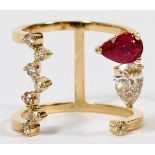 0.74CT RUBY & 0.65 DIAMOND LADY'S RING, GIA: A 14kt yellow gold lady's ring, featuring a 0.74