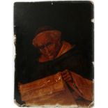 OIL ON ARTIST BOARD, CIRCA 1900, H 12", L 9", READING MONK: Depicting a monk reading a document.