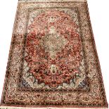 SINO-PERSIAN SILK RUG, 10' 6" X 6' 11": Fine weave with center medallion and overall, multi-colored,