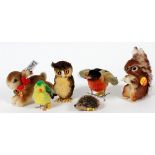 STEIFF STUFFED ANIMALS, SIX, H 1" - 4 1/2": Collection of Steiff woodland animals. Including 'Hoppy'